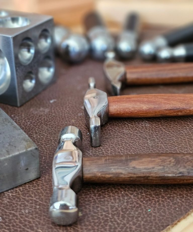 Studio shot, polished hammers, isobel-kelly-jewellery.co.uk/